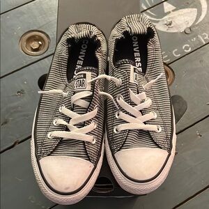 Converse Black and White Striped Sneakers with elastic heel